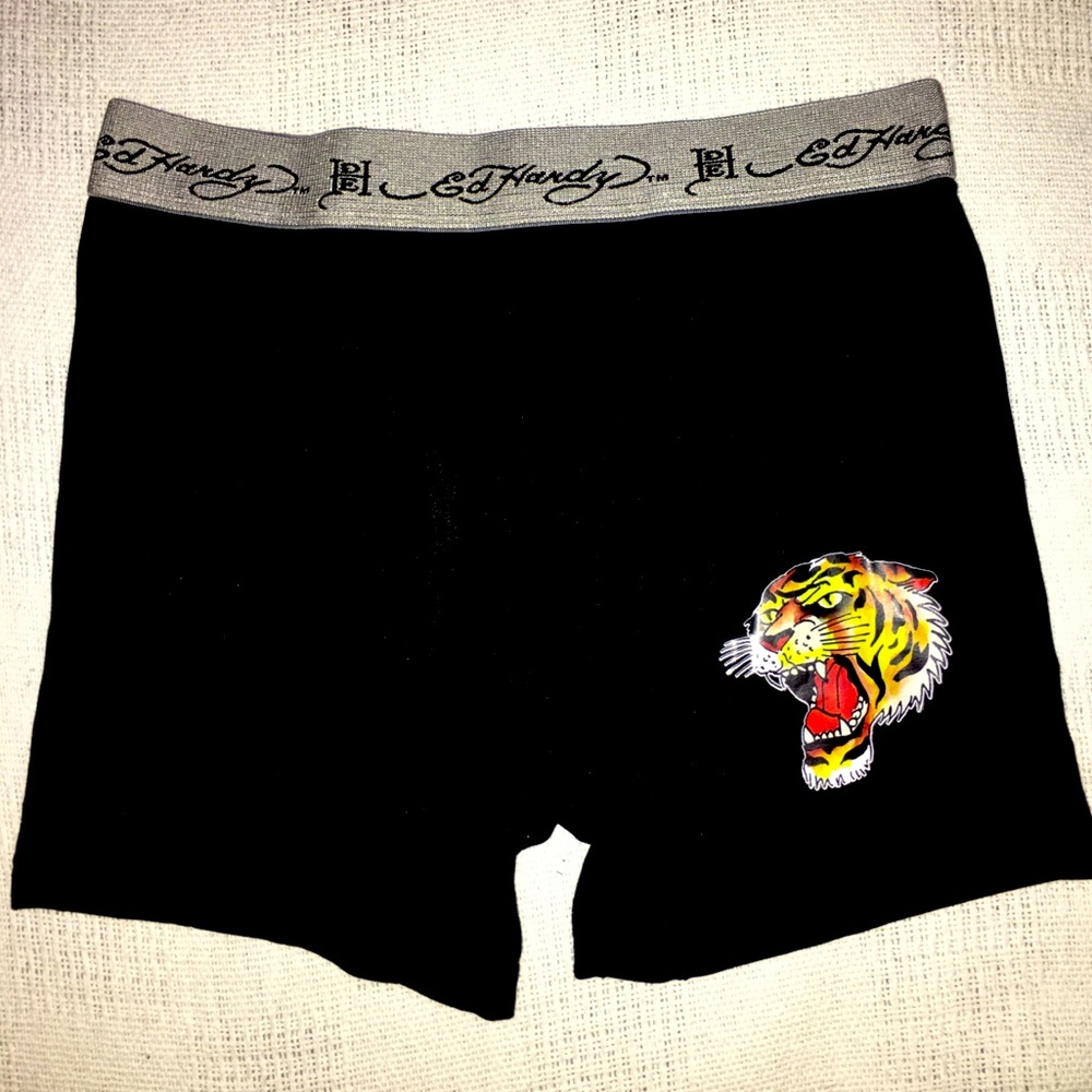 Ed-Hardy Mens S Black Boxer Brief NWOT